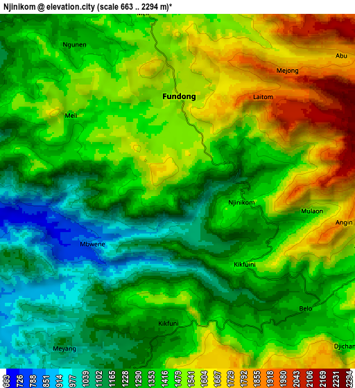 Zoom OUT 2x Njinikom, Cameroon elevation map