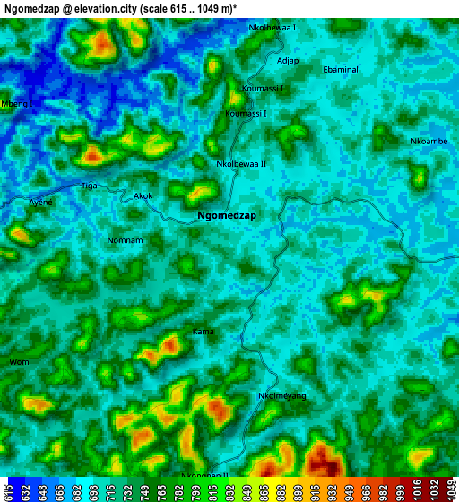 Zoom OUT 2x Ngomedzap, Cameroon elevation map