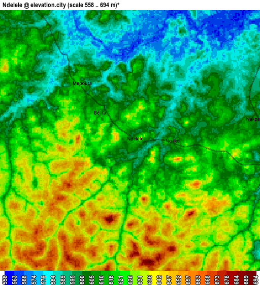 Zoom OUT 2x Ndelele, Cameroon elevation map