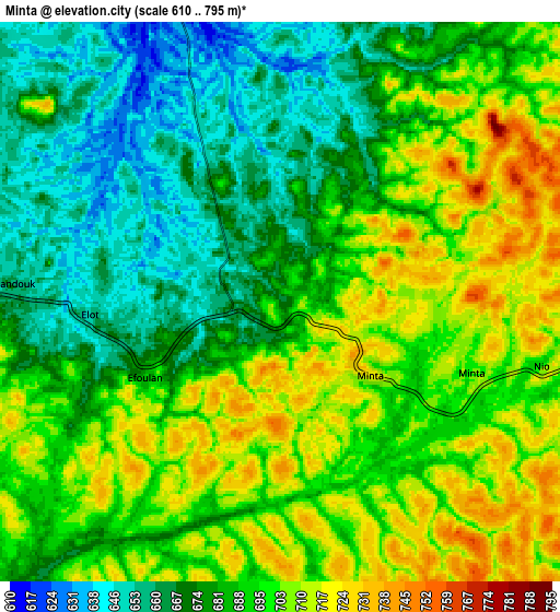 Zoom OUT 2x Minta, Cameroon elevation map