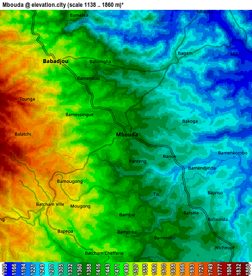 Zoom OUT 2x Mbouda, Cameroon elevation map