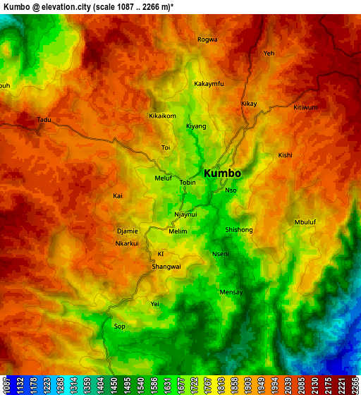 Zoom OUT 2x Kumbo, Cameroon elevation map