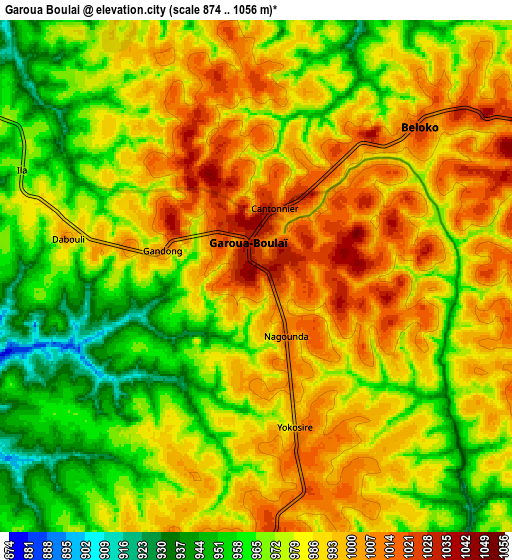 Zoom OUT 2x Garoua Boulaï, Cameroon elevation map