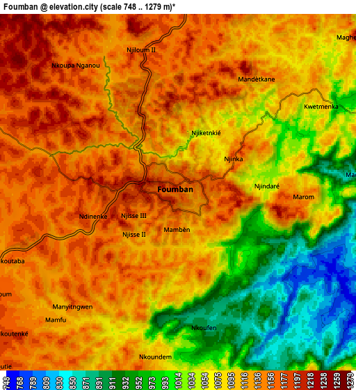 Zoom OUT 2x Foumban, Cameroon elevation map