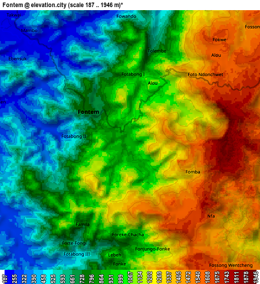 Zoom OUT 2x Fontem, Cameroon elevation map