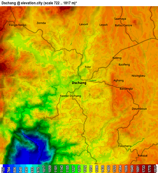 Zoom OUT 2x Dschang, Cameroon elevation map