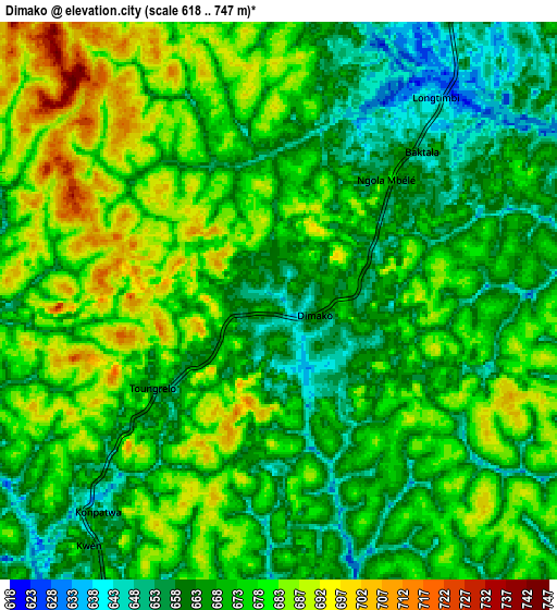 Zoom OUT 2x Dimako, Cameroon elevation map