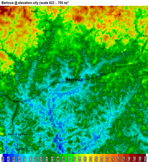 Zoom OUT 2x Bertoua, Cameroon elevation map
