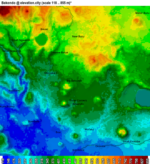 Zoom OUT 2x Bekondo, Cameroon elevation map