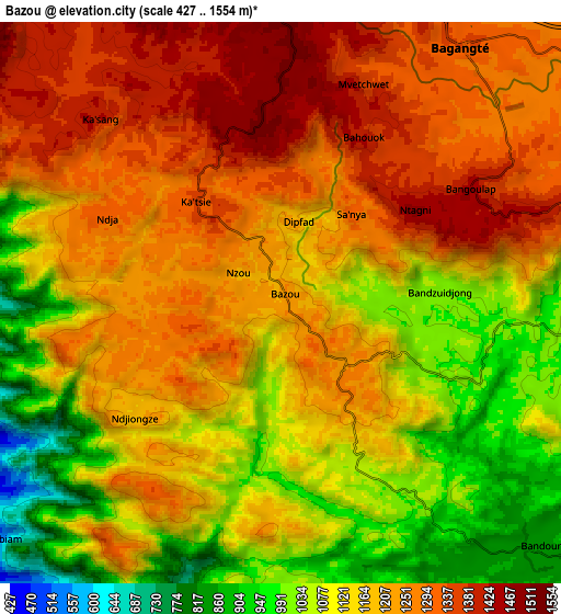 Zoom OUT 2x Bazou, Cameroon elevation map
