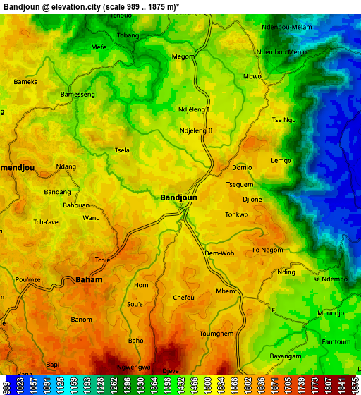 Zoom OUT 2x Bandjoun, Cameroon elevation map
