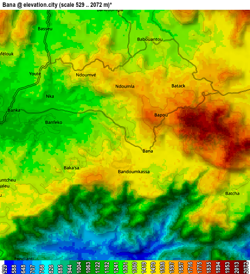 Zoom OUT 2x Bana, Cameroon elevation map