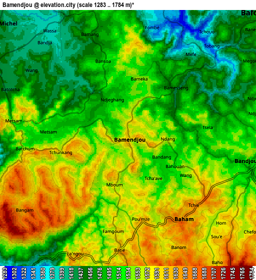 Zoom OUT 2x Bamendjou, Cameroon elevation map