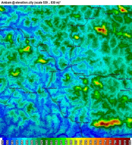 Zoom OUT 2x Ambam, Cameroon elevation map