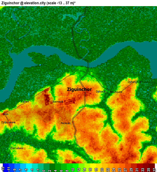 Zoom OUT 2x Ziguinchor, Senegal elevation map