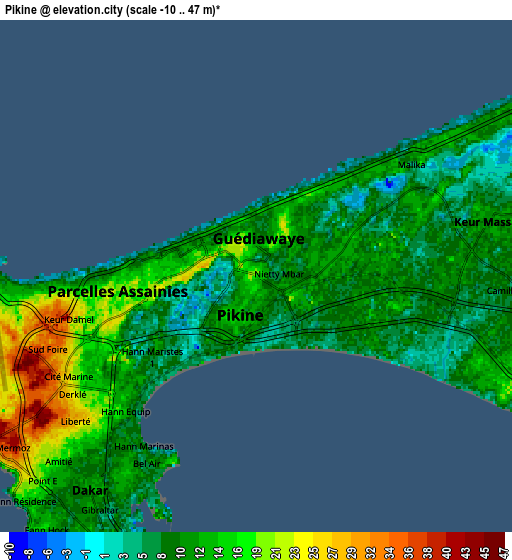 Zoom OUT 2x Pikine, Senegal elevation map
