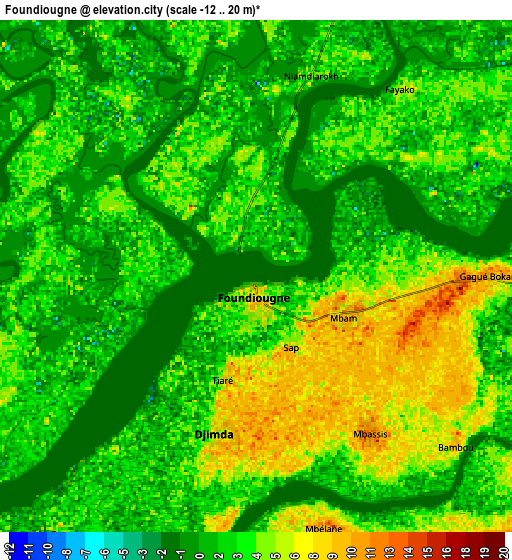 Zoom OUT 2x Foundiougne, Senegal elevation map