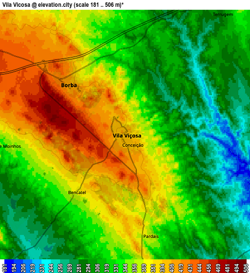 Zoom OUT 2x Vila Viçosa, Portugal elevation map
