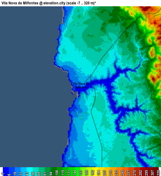 Zoom OUT 2x Vila Nova de Milfontes, Portugal elevation map