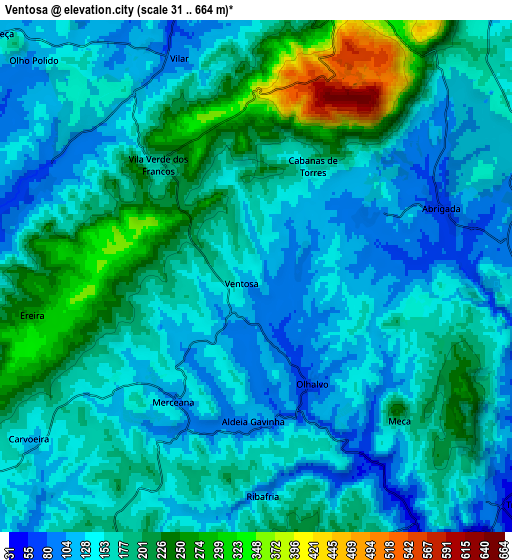 Zoom OUT 2x Ventosa, Portugal elevation map