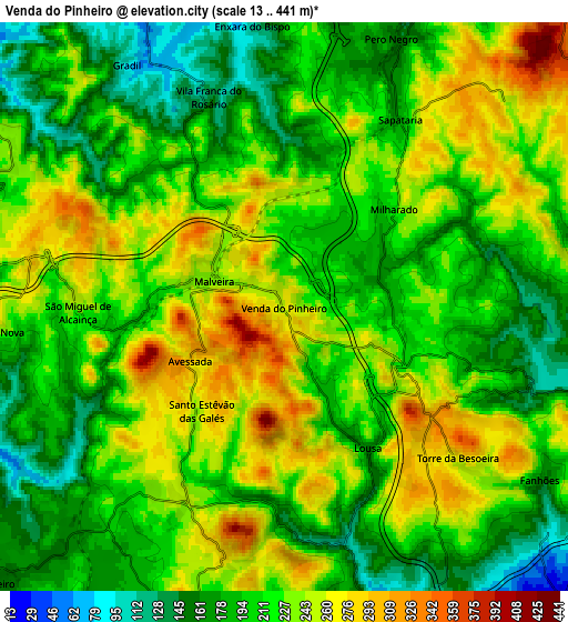 Zoom OUT 2x Venda do Pinheiro, Portugal elevation map