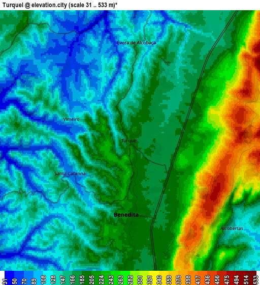 Zoom OUT 2x Turquel, Portugal elevation map
