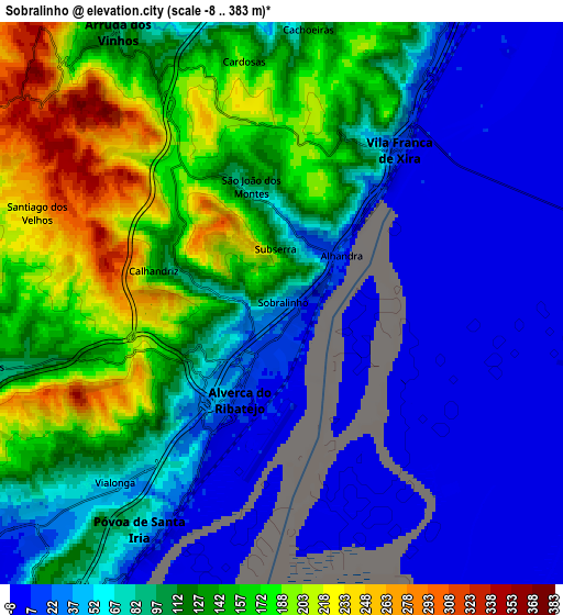 Zoom OUT 2x Sobralinho, Portugal elevation map