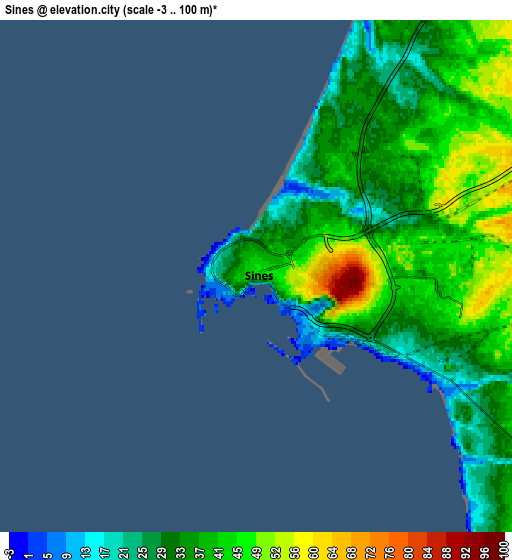 Zoom OUT 2x Sines, Portugal elevation map
