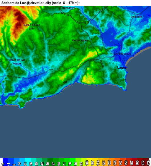 Zoom OUT 2x Senhora da Luz, Portugal elevation map