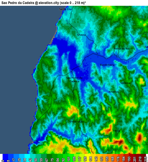 Zoom OUT 2x São Pedro da Cadeira, Portugal elevation map