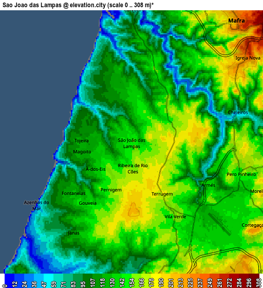 Zoom OUT 2x São João das Lampas, Portugal elevation map