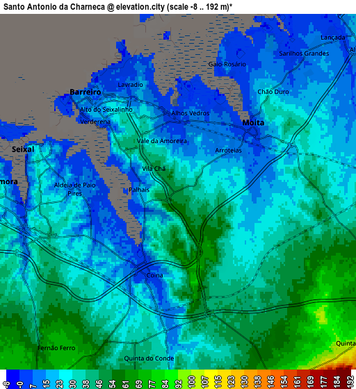 Zoom OUT 2x Santo António da Charneca, Portugal elevation map