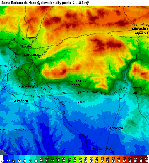 Zoom OUT 2x Santa Bárbara de Nexe, Portugal elevation map