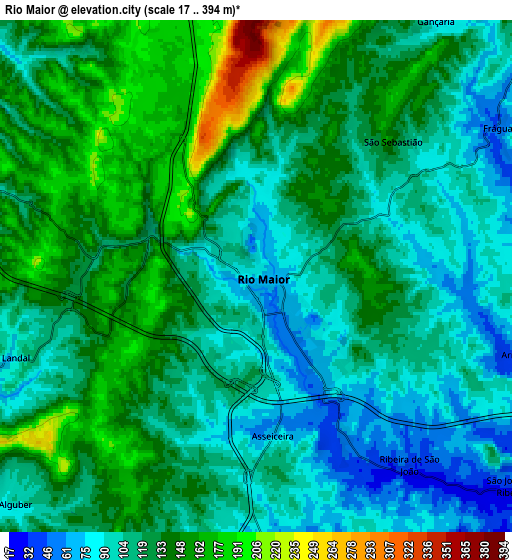Zoom OUT 2x Rio Maior, Portugal elevation map