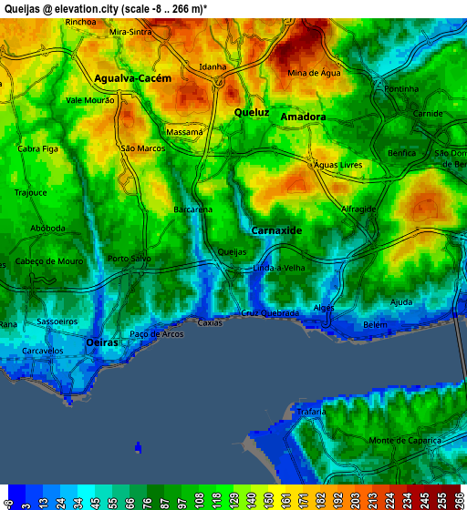 Zoom OUT 2x Queijas, Portugal elevation map