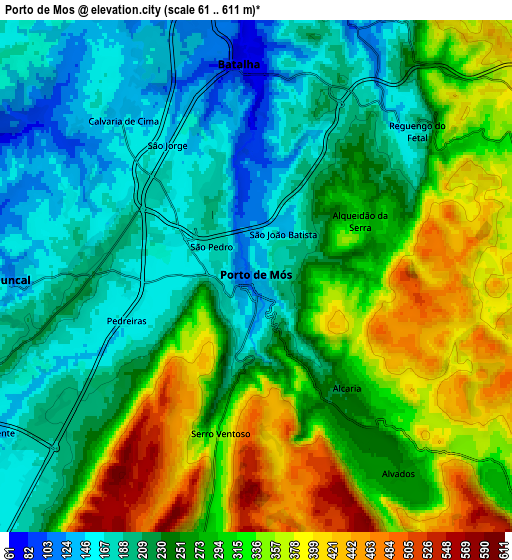 Zoom OUT 2x Porto de Mós, Portugal elevation map