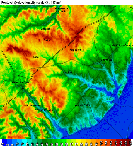 Zoom OUT 2x Pontével, Portugal elevation map