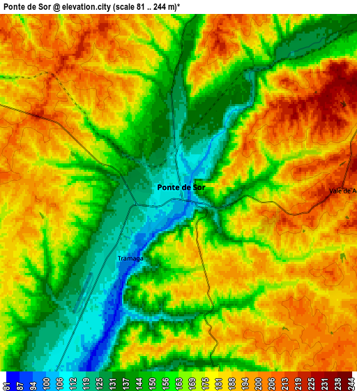 Zoom OUT 2x Ponte de Sôr, Portugal elevation map