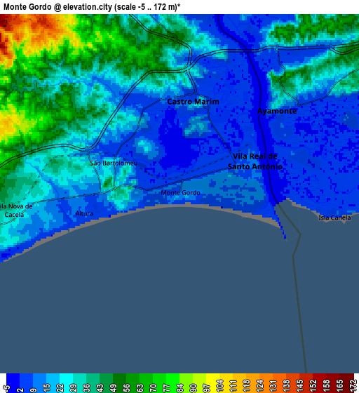 Zoom OUT 2x Monte Gordo, Portugal elevation map