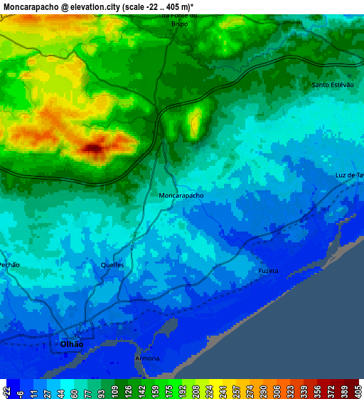 Zoom OUT 2x Moncarapacho, Portugal elevation map