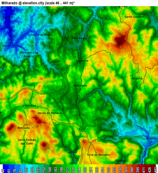 Zoom OUT 2x Milharado, Portugal elevation map