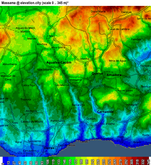 Zoom OUT 2x Massamá, Portugal elevation map