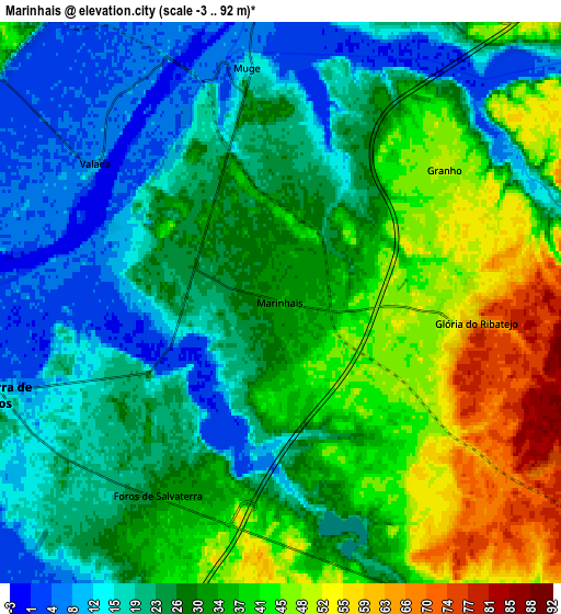 Zoom OUT 2x Marinhais, Portugal elevation map