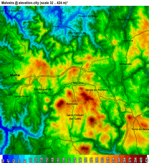 Zoom OUT 2x Malveira, Portugal elevation map