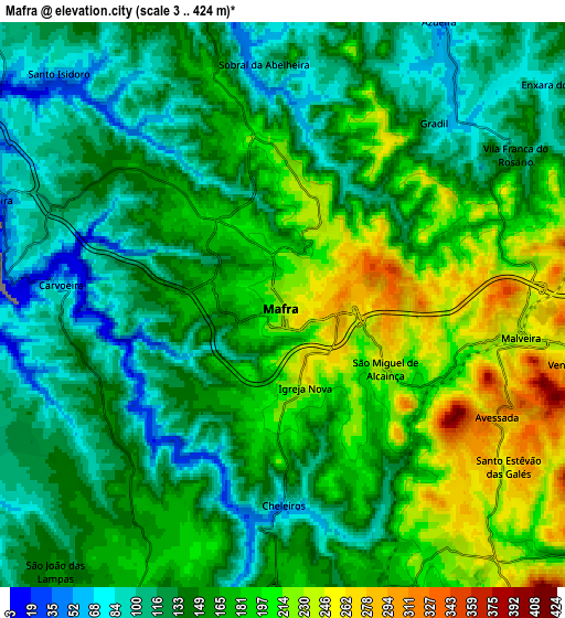 Zoom OUT 2x Mafra, Portugal elevation map