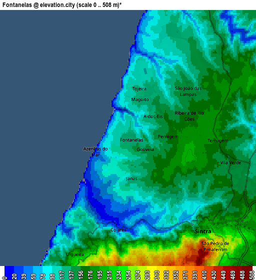 Zoom OUT 2x Fontanelas, Portugal elevation map