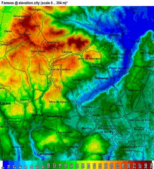 Zoom OUT 2x Famões, Portugal elevation map