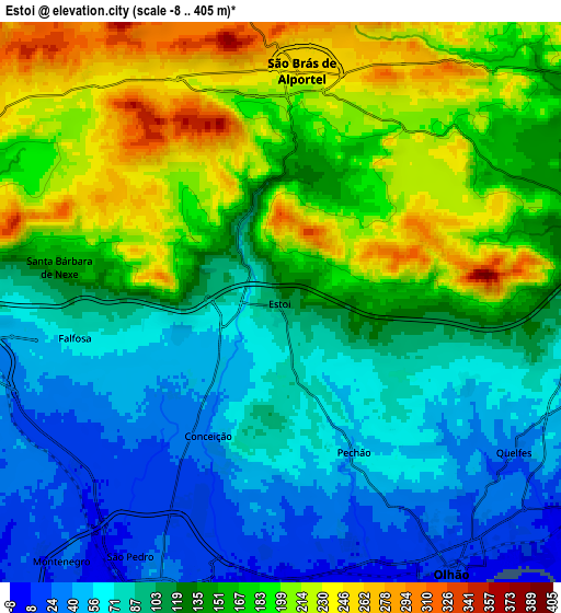 Zoom OUT 2x Estói, Portugal elevation map