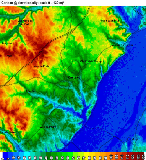 Zoom OUT 2x Cartaxo, Portugal elevation map