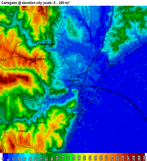 Zoom OUT 2x Carregado, Portugal elevation map